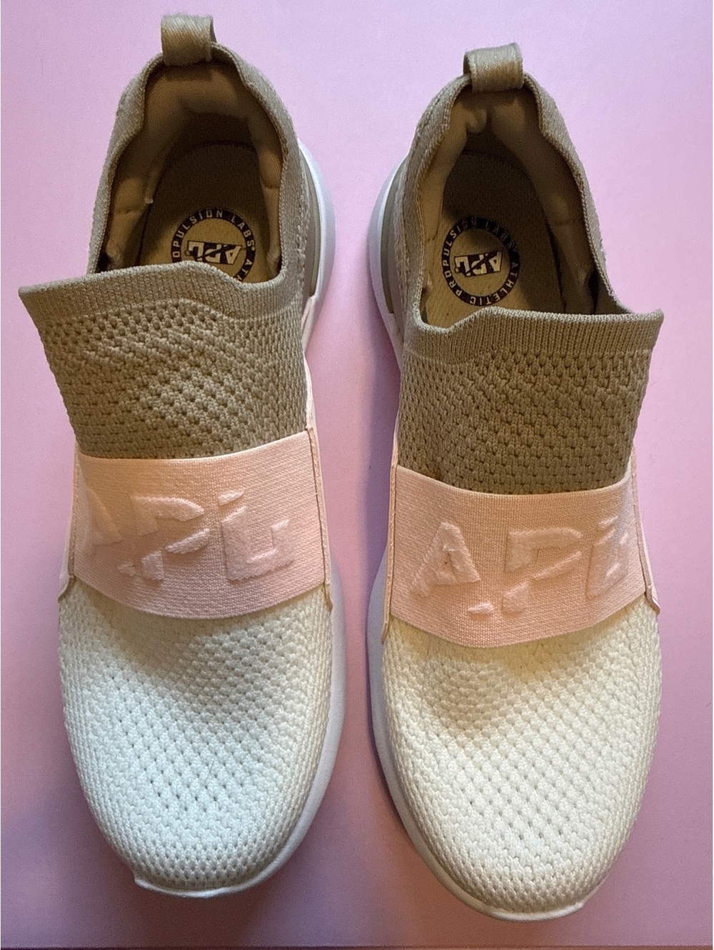 APL TechLoom Pro Slip-On Sneakers in Beige and Pink